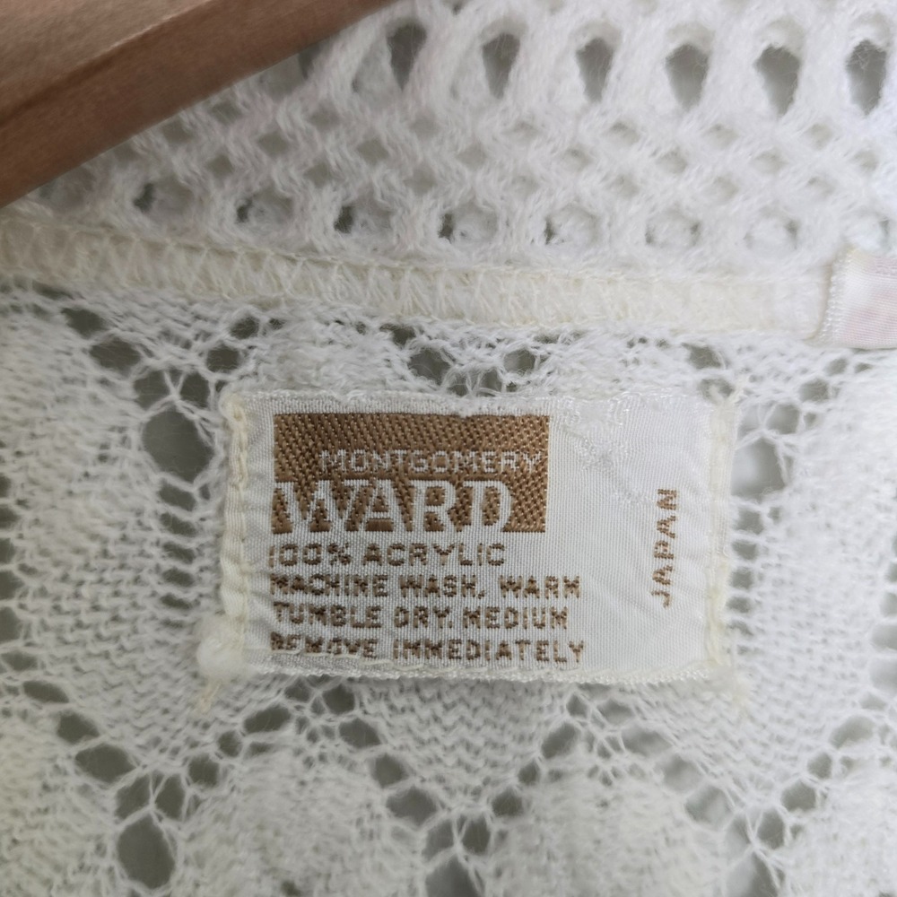 VTG 70s Montgomery Ward Women Cardigan Large White Boho Cottagecore Coquette - Picture 7 of 12